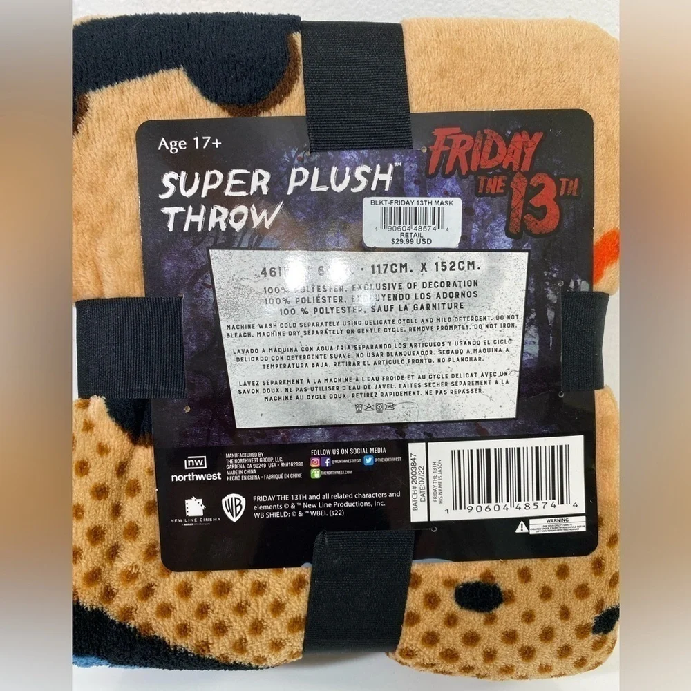 FRIDAY THE 13TH BLANKET SUPER PLUSH 46”‎ x 60” SOFT THROW NWT JASON
